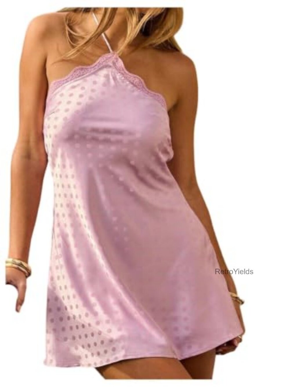 Polka Dots Halter Satin Mini Lace Backless Party Dress